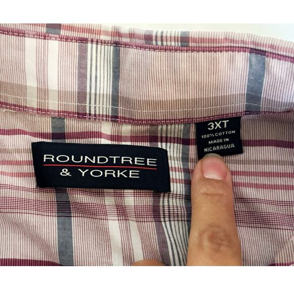 Roundtree & Yorke Pink Plaid Button-Down Mens Size 3XT - Picture 2 of 6